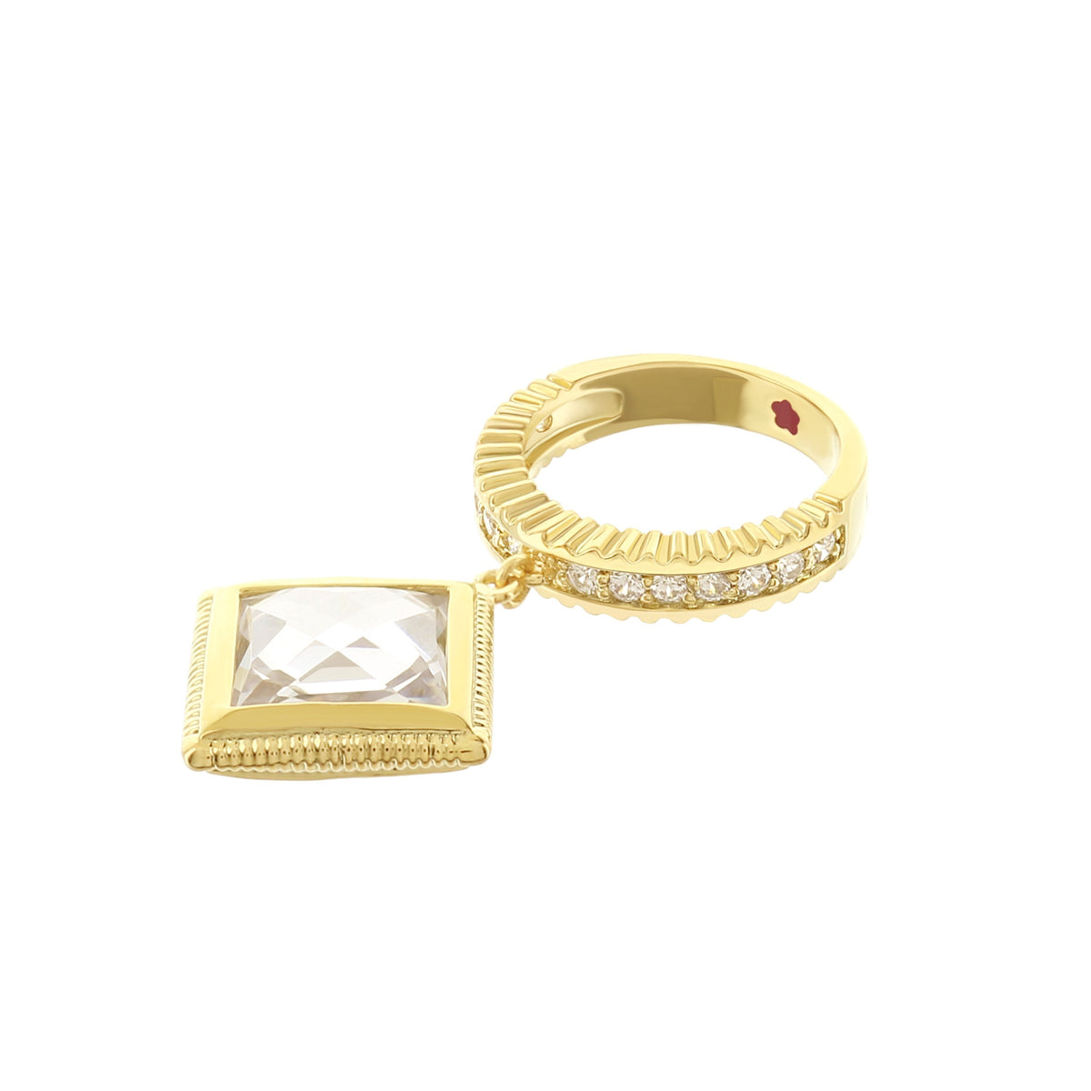 Geometric Dream Ring charm, gold tone with square-cut crystal centerpiece and pavé band on Tampa Home & Garden Store