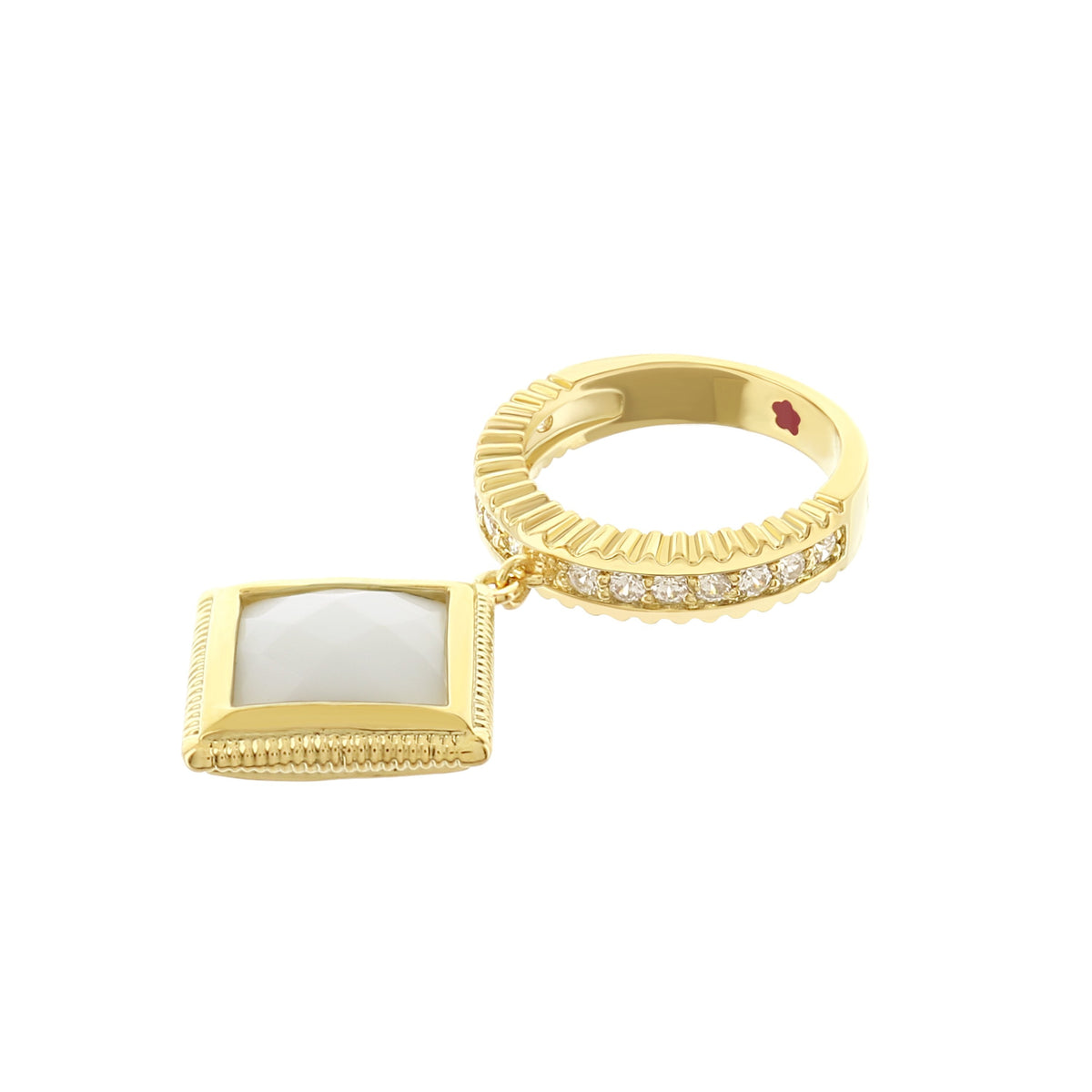 Geometric Dream Ring charm: 3 gold-tone rings with square white stone bezel on Tampa Home & Garden Store