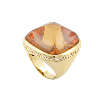 Chunky Town Ring — Pavé-Trim Cushion gold cocktail ring with amber cognac stone on Tampa Home & Garden Store