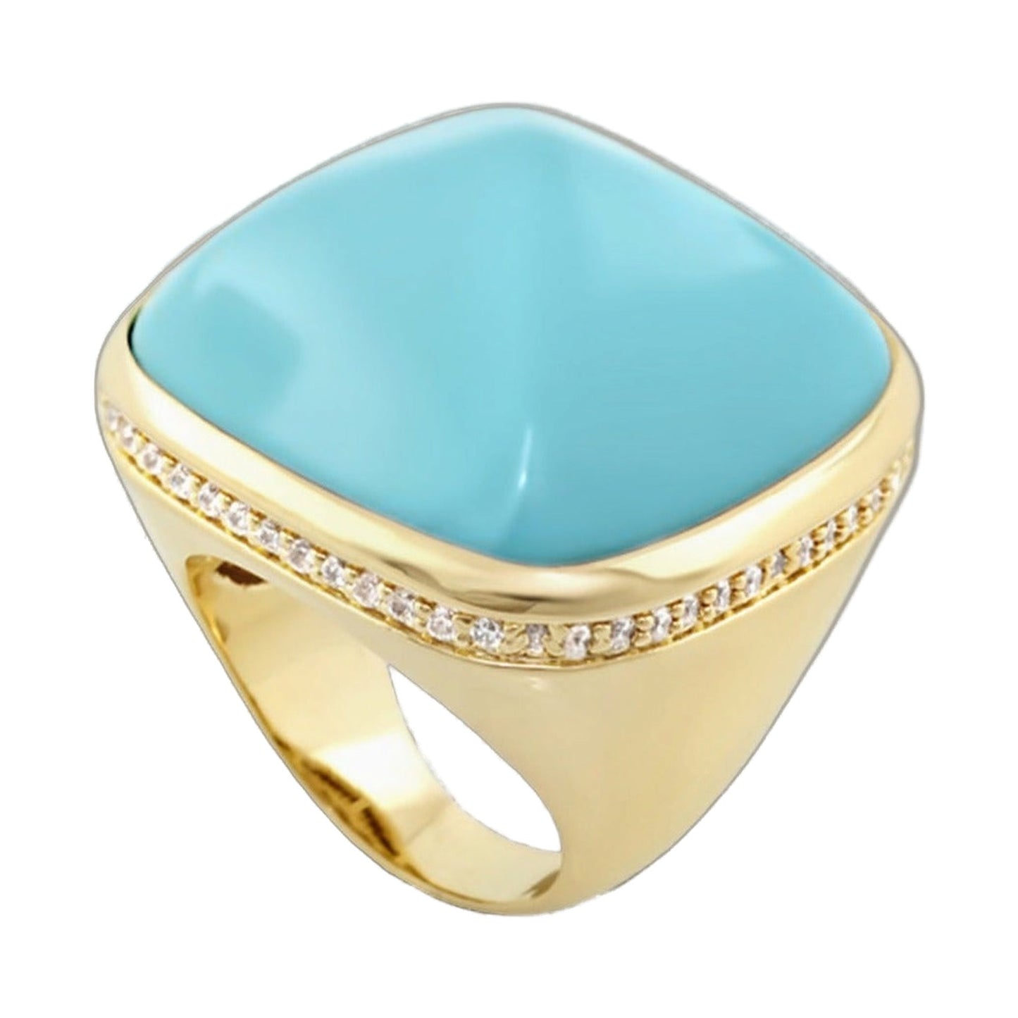 Chunky Town Ring Pavé-Trim Cushion turquoise cabochon with gold pavé-band by Lauren G Adams on Tampa Home & Garden Store
