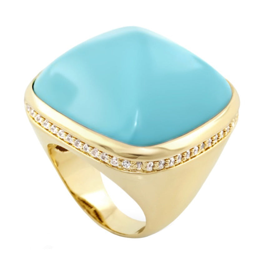 Chunky Town Ring — Pavé-Trim Cushion turquoise cabochon with gold band by Lauren G Adams on Tampa Home & Garden Store