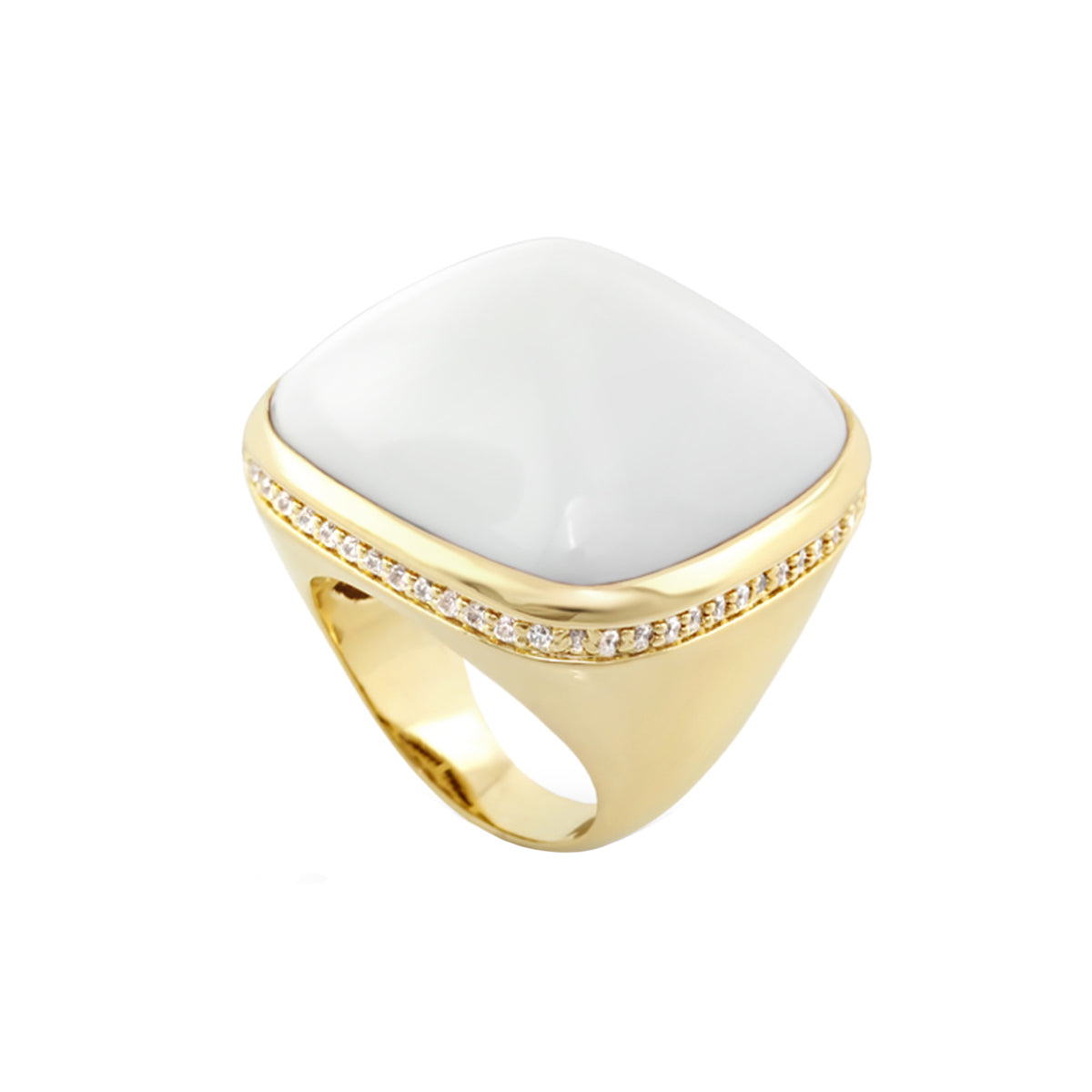 Chunky Town Ring Pavé-Trim Cushion, gold ring with white cushion stone, Lauren G Adams on Tampa Home & Garden Store