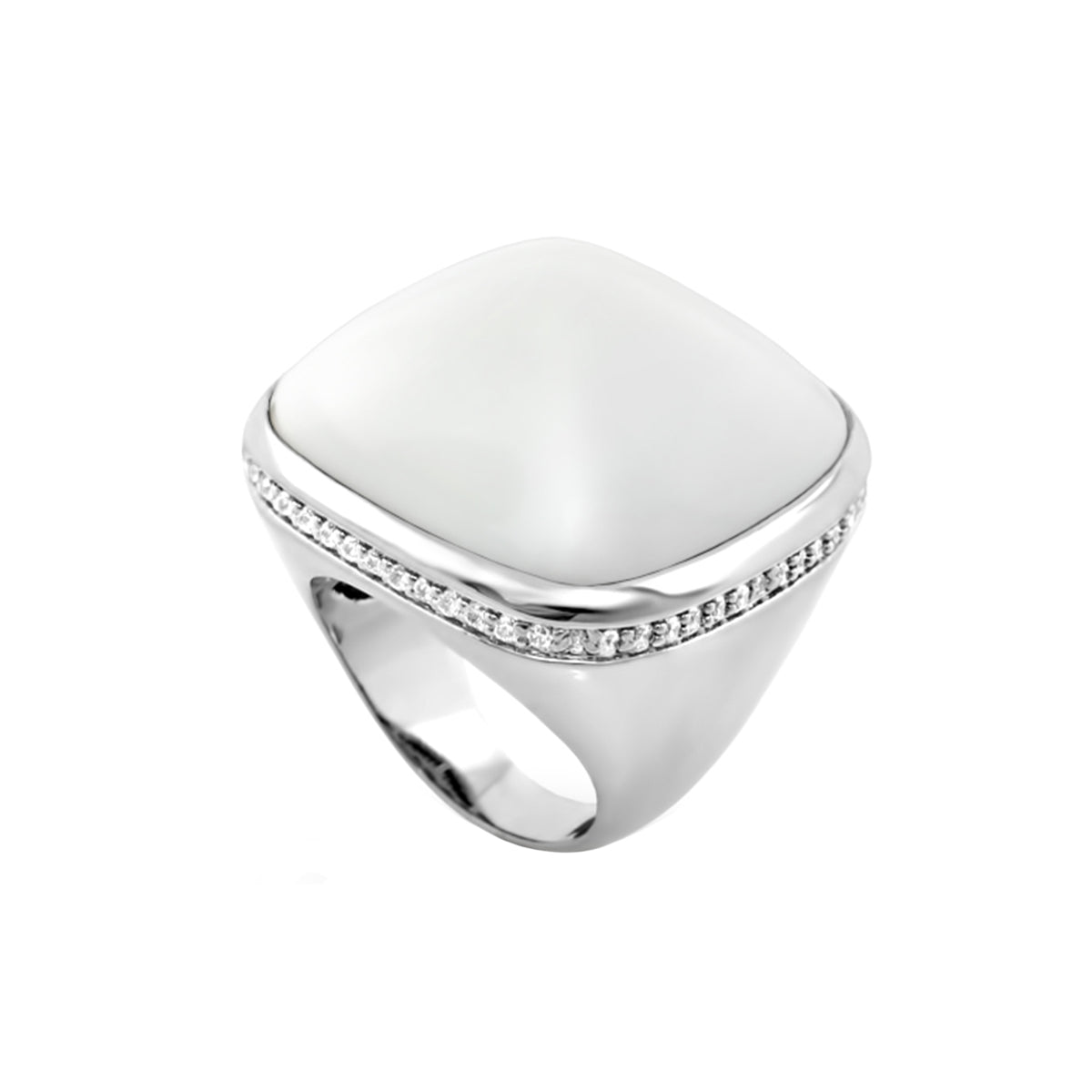 Chunky Town Ring Pavé-Trim Cushion cocktail ring with silver-tone band and diamond pavé edge on Tampa Home & Garden Store