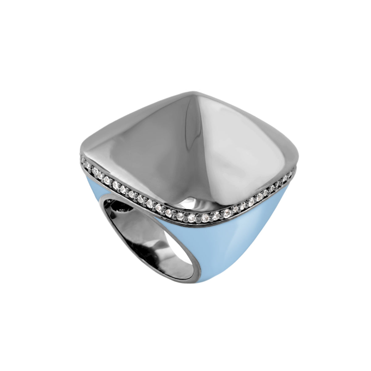 Chunky Town Ring cushion cocktail ring in silver with blue enamel by Lauren G Adams on Tampa Home & Garden Store