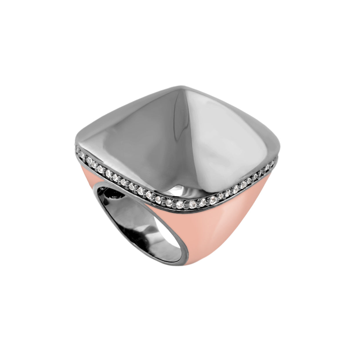 Chunky Town Ring — Polished Cushion Cocktail Ring in silver with rose gold band and pavé edge on Tampa Home & Garden Store