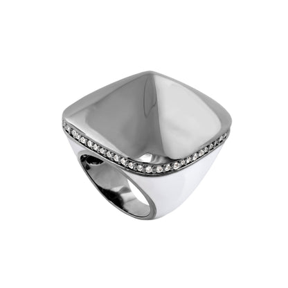 Chunky Town Ring Polished Cushion silver-tone cocktail ring with pavé diamond band on Tampa Home & Garden Store