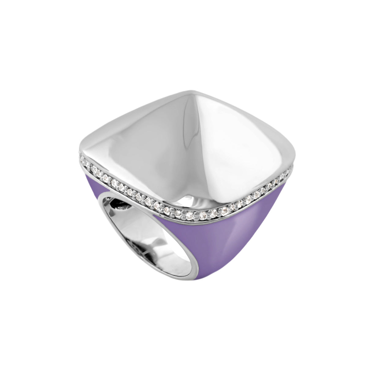 Chunky Town Ring — Cushion, lavender enamel, diamond edge, Lauren G Adams cocktail ring on Tampa Home & Garden Store