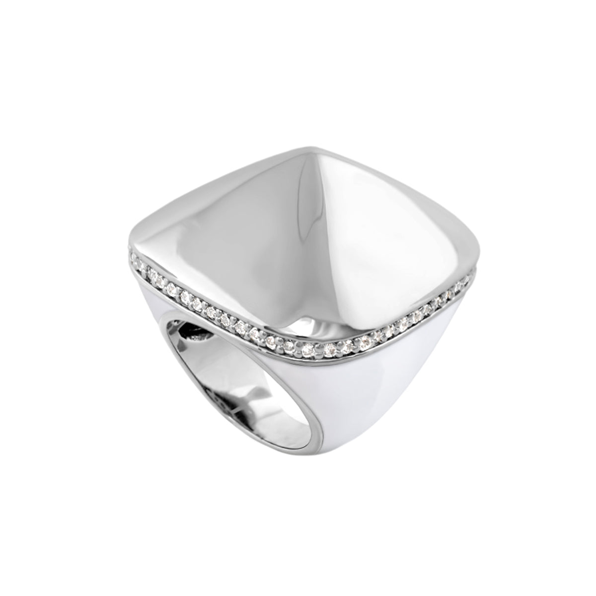 Chunky Town Ring polished cushion cocktail ring in silver with pave diamond edge on Tampa Home & Garden Store