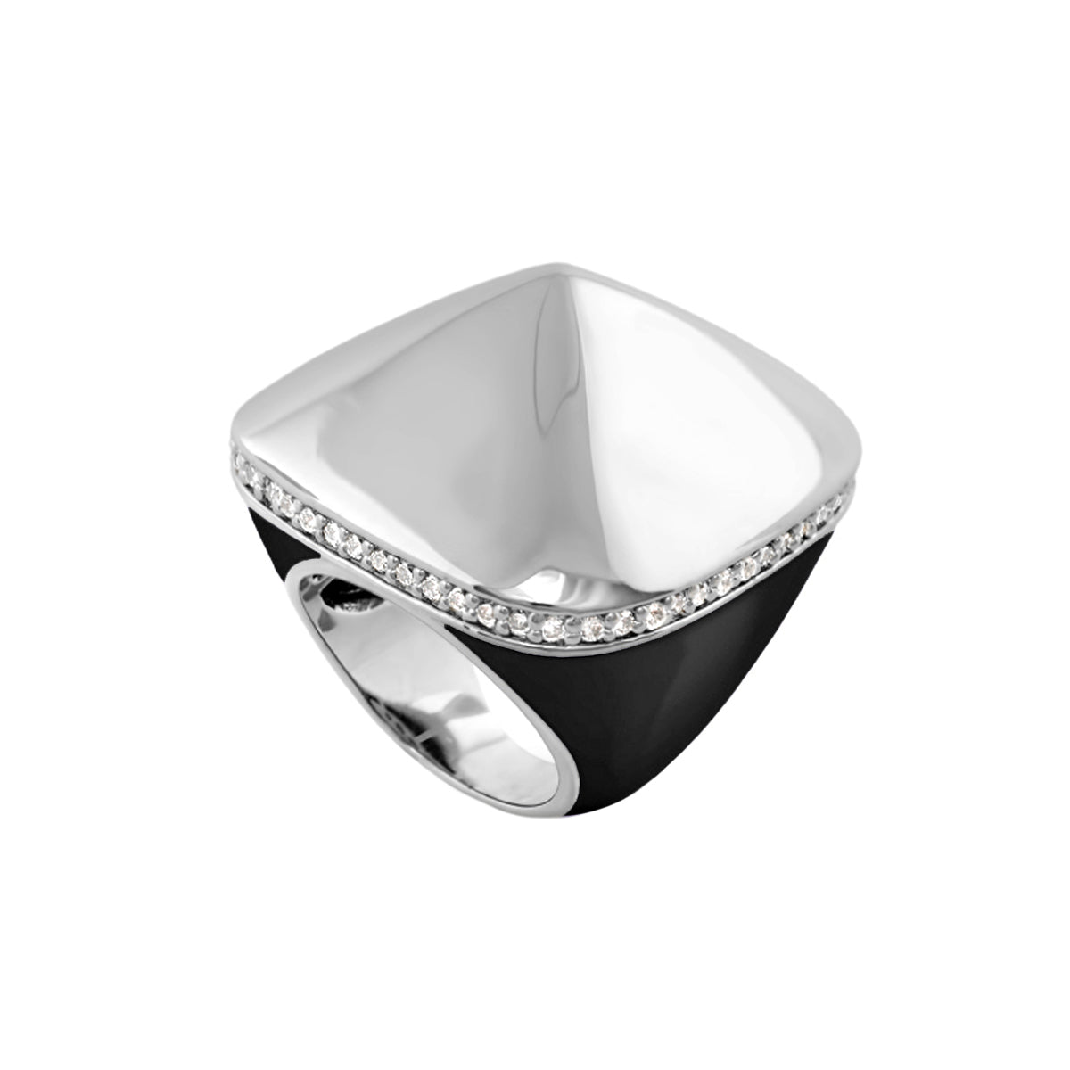 Chunky Town Ring pavé Heart Frame cocktail ring in silver-tone with black enamel on Tampa Home & Garden Store