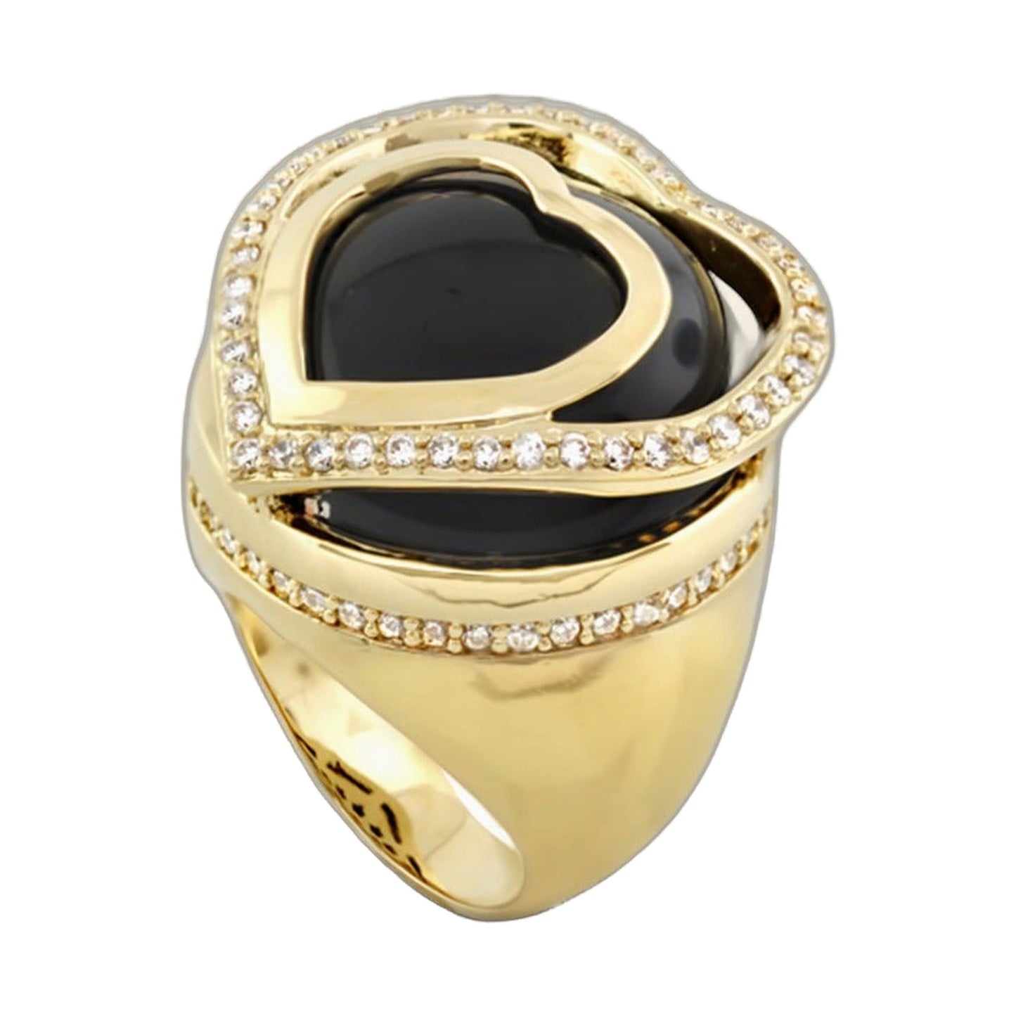 Chunky Town Ring Pavé Heart Frame by Lauren G Adams, gold tone band with black onyx centerpiece on Tampa Home & Garden Store