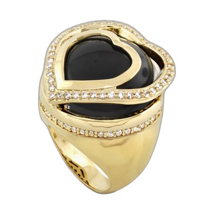 Chunky Town Ring Pavé Heart Frame by Lauren G Adams, gold tone band with black onyx centerpiece on Tampa Home & Garden Store