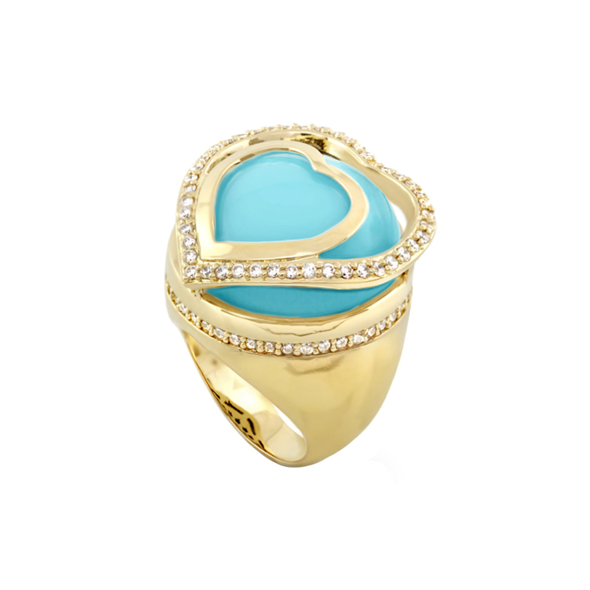 Lauren G Adams Chunky Town Ring Pavé Heart Frame gold-tone cocktail ring with turquoise heart on Tampa Home & Garden Store