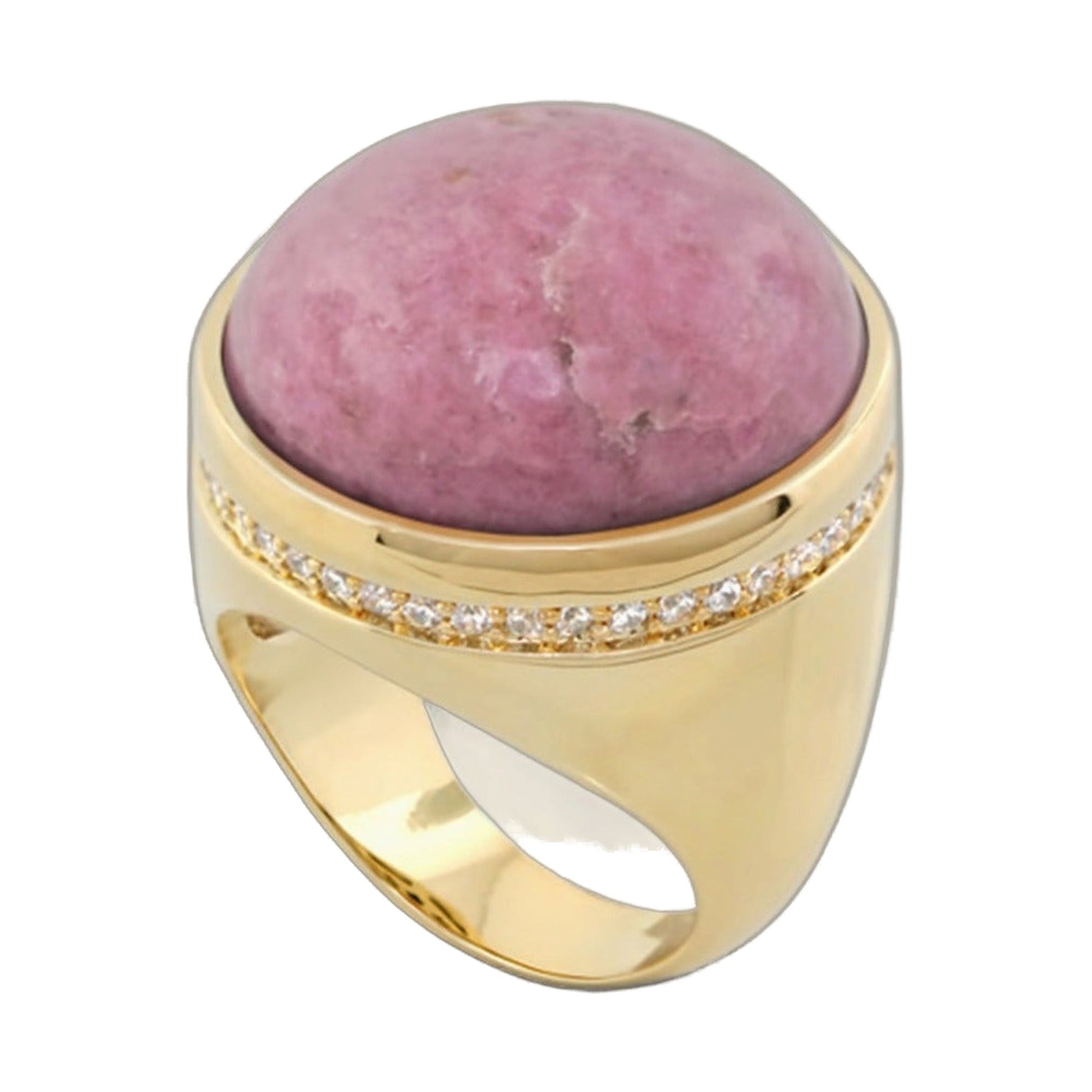 Chunky Town Ring Pavé-Trim Dome goldtone with pink dome and pavé diamonds Lauren G Adams on Tampa Home & Garden Store