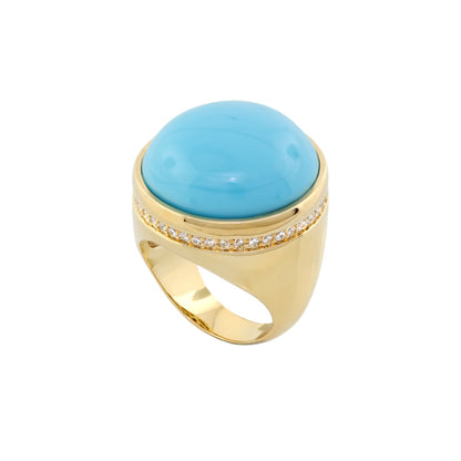 Chunky Town Ring — Pavé-Trim Dome ring in gold with turquoise cabochon and diamonds on Tampa Home & Garden Store