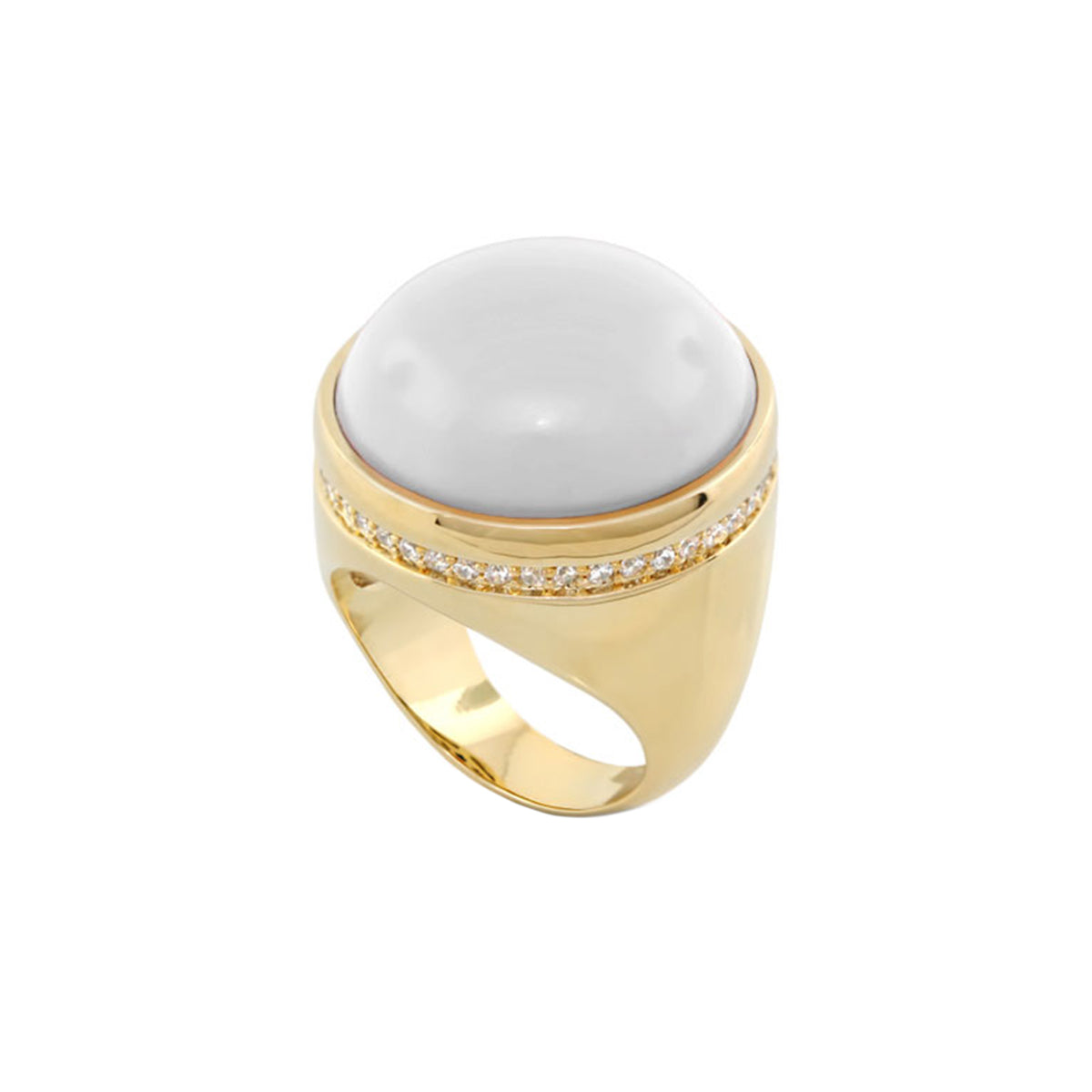 Chunky Town Ring Pavé-Trim Dome Lauren G Adams gold tone cocktail ring with white dome on Tampa Home & Garden Store