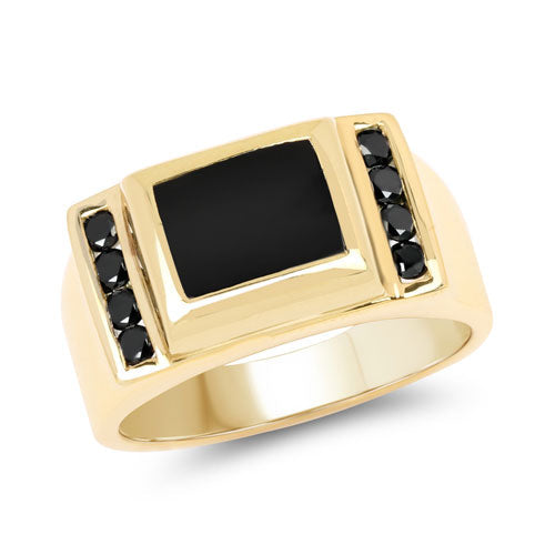 Gold-tone ring with rectangular black onyx center and black diamond side stones on Tampa Home & Garden Store
