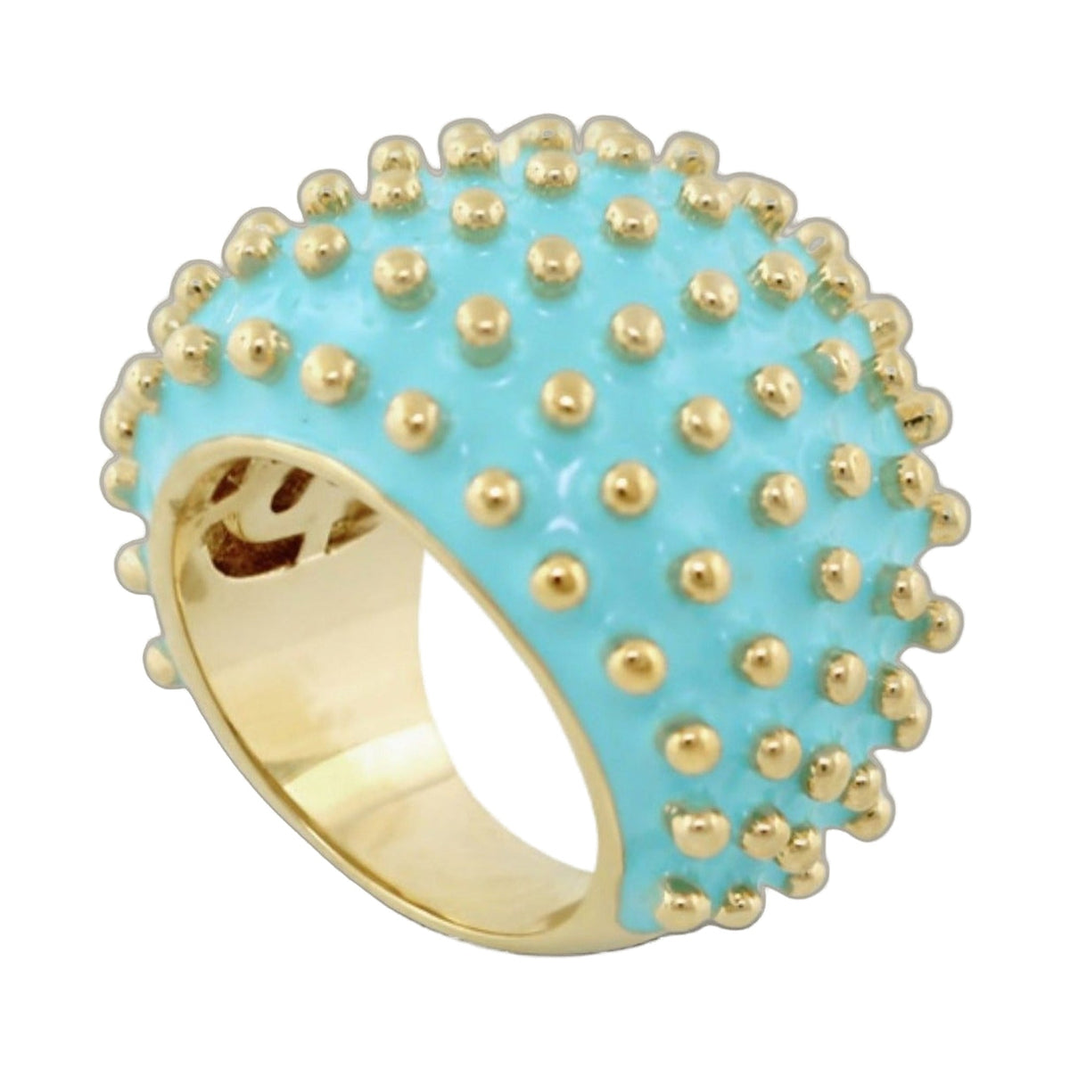 Fresh Fantasy Cocktail Ring Beaded Dome turquoise with gold-tone studs by Lauren G Adams on Tampa Home & Garden Store
