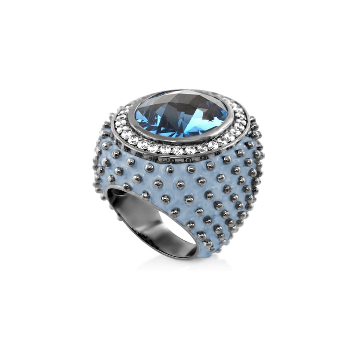 Fresh Fantasy Cocktail Ring by Lauren G Adams blue oval gem with pavé halo and blue studded band on Tampa Home & Garden Store