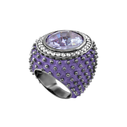 Fresh Fantasy Cocktail Ring — Pavé Halo Dome, purple enamel band with lavender center stone on Tampa Home & Garden Store