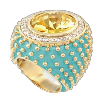 Fresh Fantasy Cocktail Ring by Lauren G Adams with pavé halo dome and turquoise band on Tampa Home & Garden Store