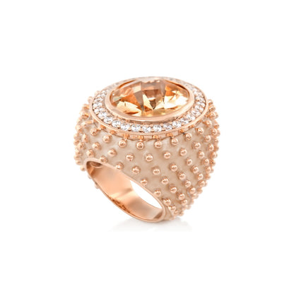 Fresh Fantasy Cocktail Ring Pavé Halo Dome by Lauren G Adams, rose gold with peach center stone on Tampa Home & Garden Store