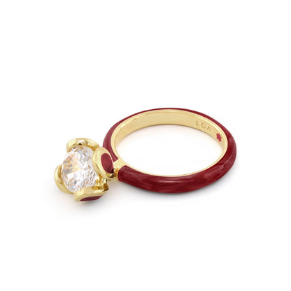 Beautiful Blossom Stackable Ring by Lauren G Adams, gold band with red enamel and crystal on Tampa Home & Garden Store