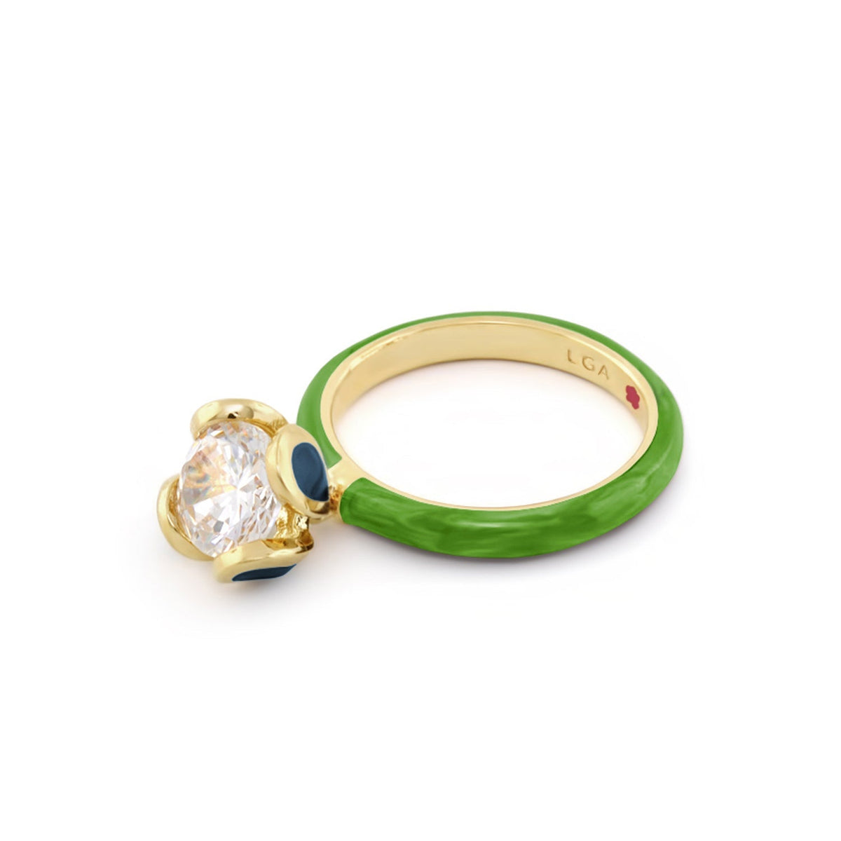Beautiful Blossom Stackable Ring by Lauren G Adams, green enamel band with gold-tone setting on Tampa Home & Garden Store