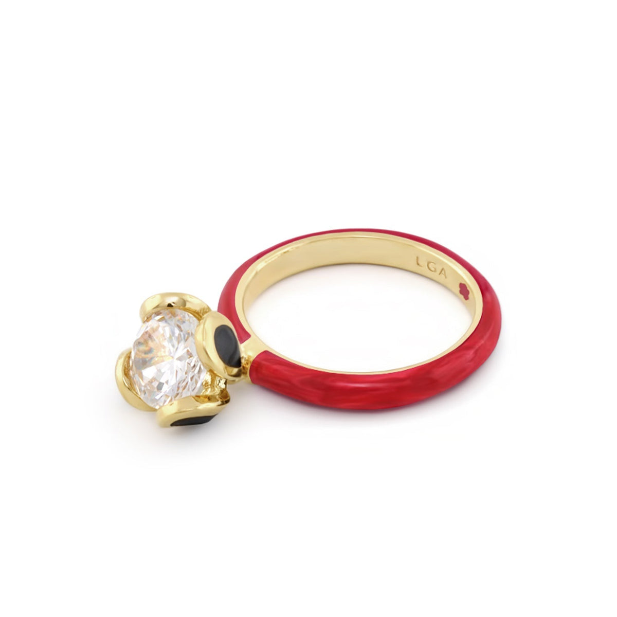 Stackable Ring Beautiful Blossom by Lauren G Adams with red enamel band and crystal center on Tampa Home & Garden Store