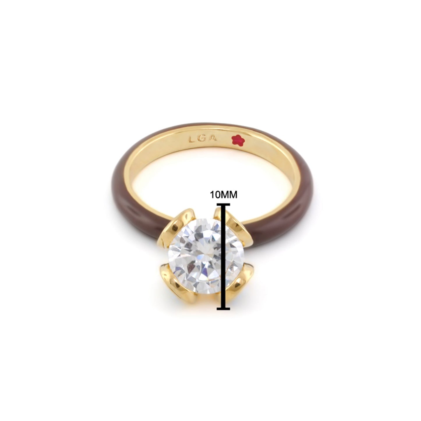 Beautiful Blossom Stackable Ring by Lauren G Adams, 10mm stone, gold setting on brown band on Tampa Home & Garden Store