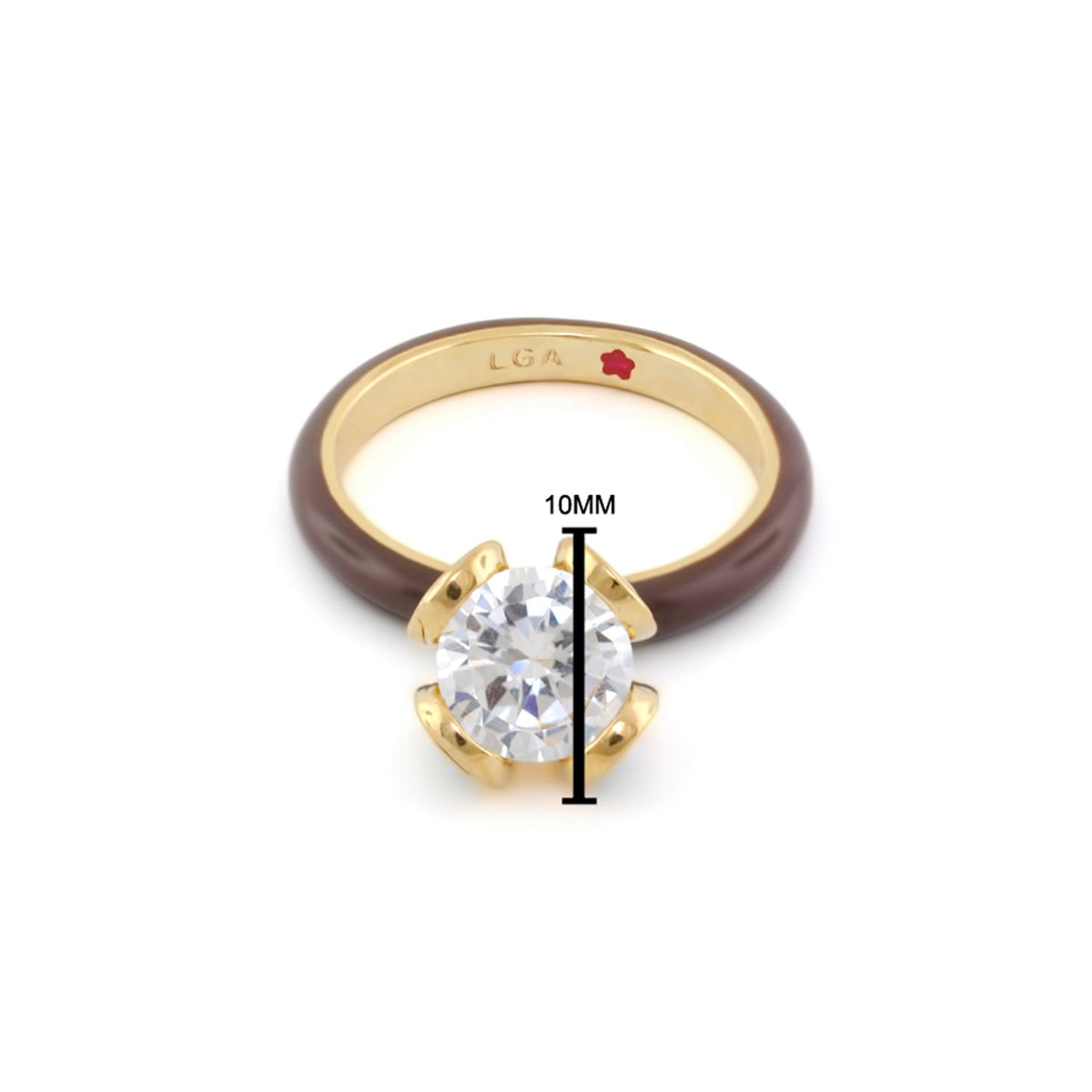 Beautiful Blossom Stackable Ring by Lauren G Adams, 10mm stone, gold setting on brown band on Tampa Home & Garden Store