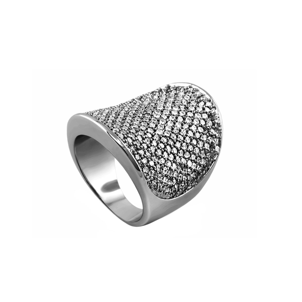 Shimmer & Glimmer Saddle Ring by Lauren G Adams, wide silver-tone ring with pave crystals on Tampa Home & Garden Store