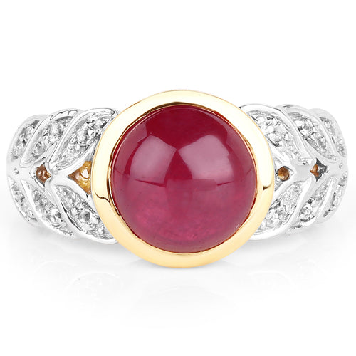 Ring with ruby centerpiece in gold bezel and sterling silver twisted band with white topaz on Tampa Home & Garden Store