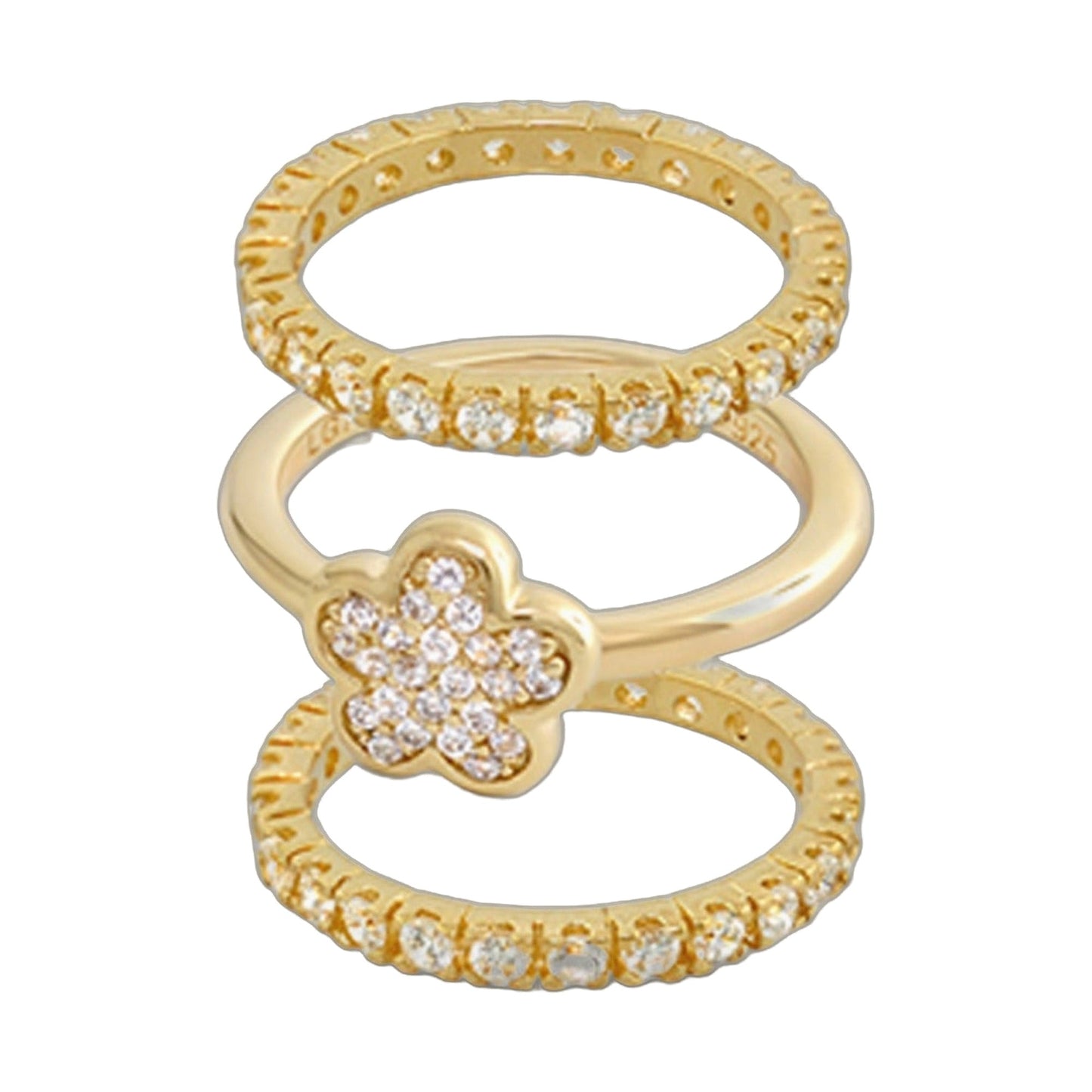 Flower pave rings set of 3 in yellow gold with diamond pavé, Lauren G Adams on Tampa Home & Garden Store