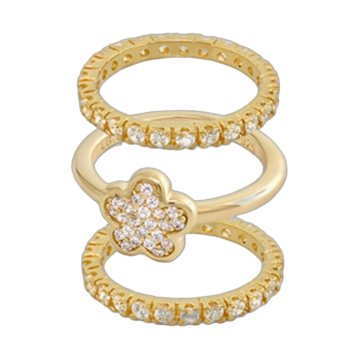Flower pave rings set of 3 in yellow gold with diamond pavé, Lauren G Adams on Tampa Home & Garden Store