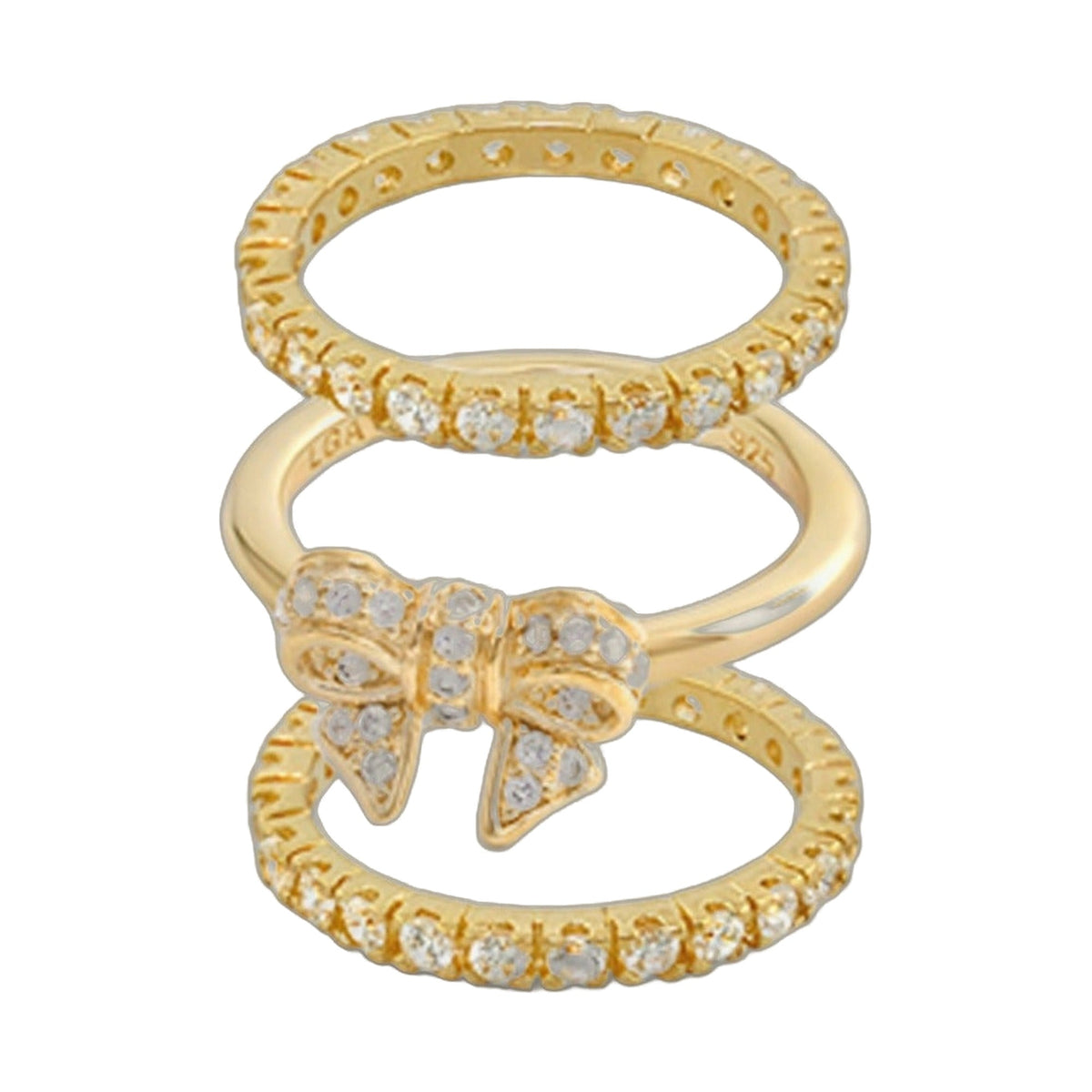 Layers of Love ring set of 3 in gold tone with pavé diamond bow and textured bands on Tampa Home & Garden Store
