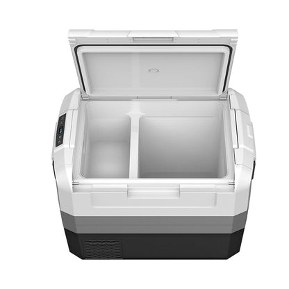 GemGear 58-Quart Portable Electric Camping Cooler with white body and lid interior divider on Tampa Home & Garden Store