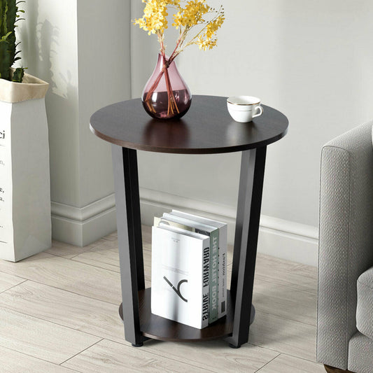 2-tier Round End Table with Storage Shelf & Metal Frame - Tampa Home & Garden Store