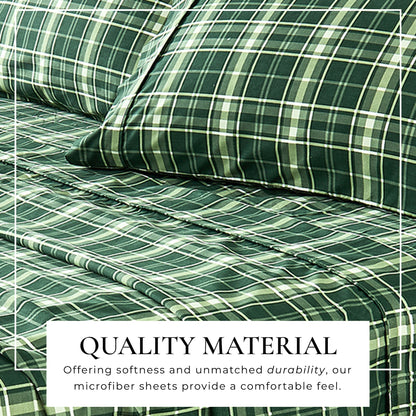 Bed sheets set Baylor Collection in green plaid by Great Bay Home on Tampa Home & Garden Store