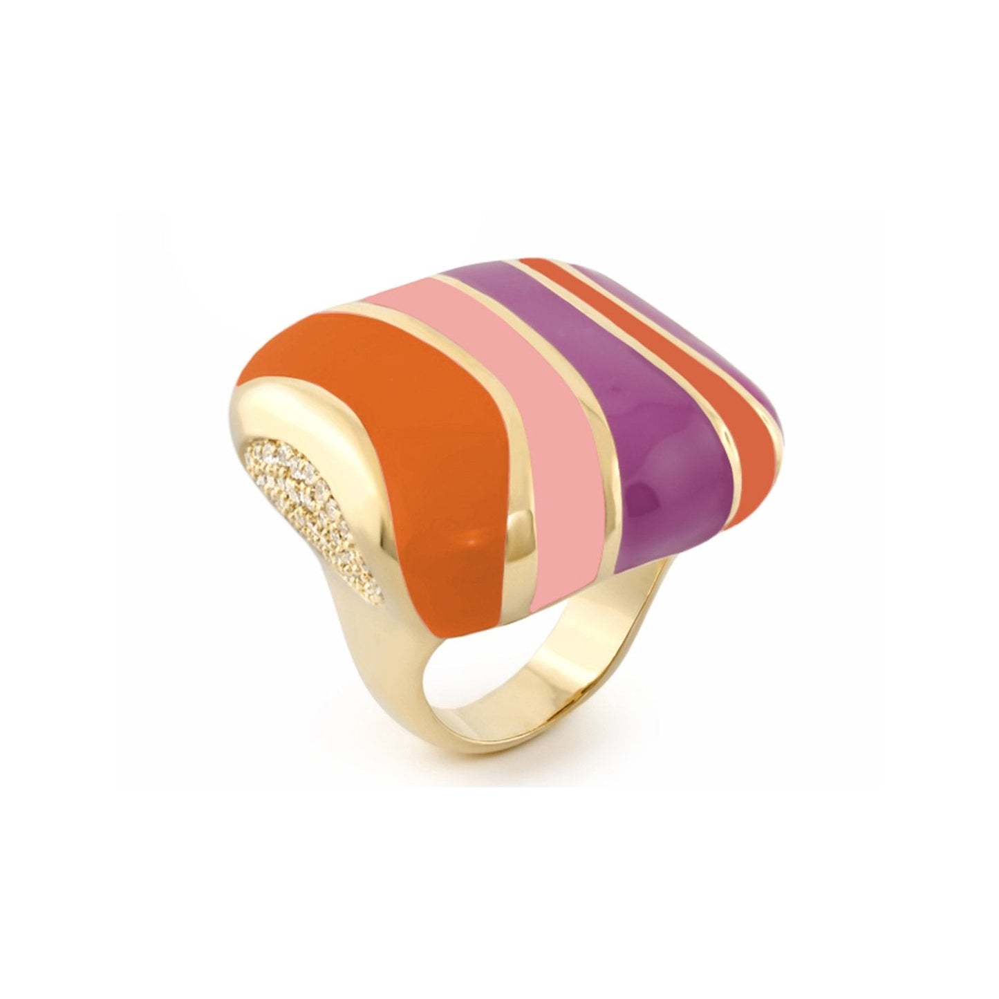 Stripes of Pave Cocktail Ring with orange pink purple enamel stripes and pavé accents on Tampa Home & Garden Store
