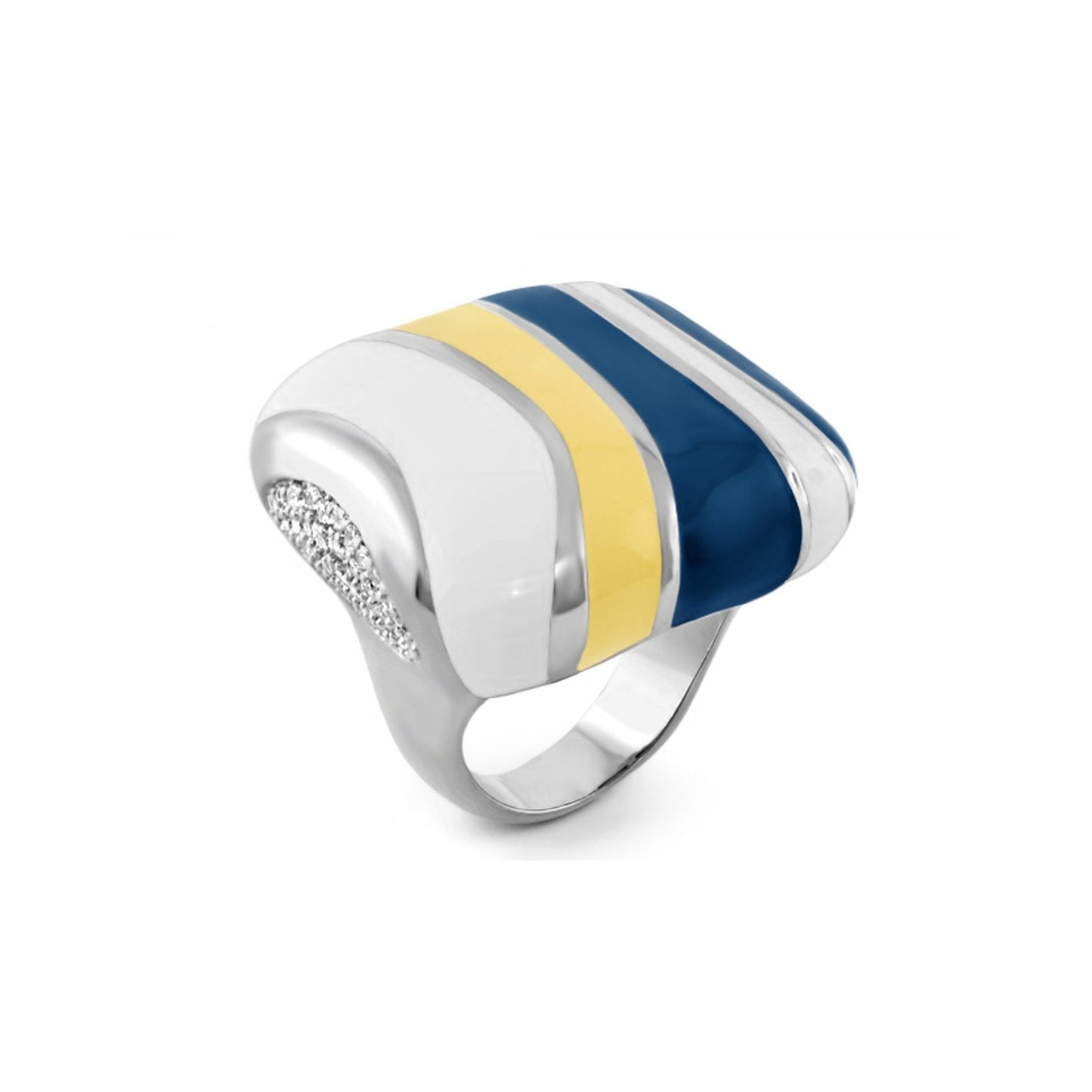 Stripes of Pave Cocktail Ring blue yellow white enamel on silver with pave Lauren G Adams on Tampa Home & Garden Store