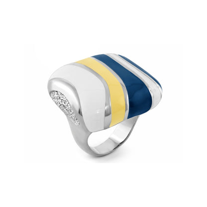 Stripes of Pave Cocktail Ring blue yellow white enamel on silver with pave Lauren G Adams on Tampa Home & Garden Store