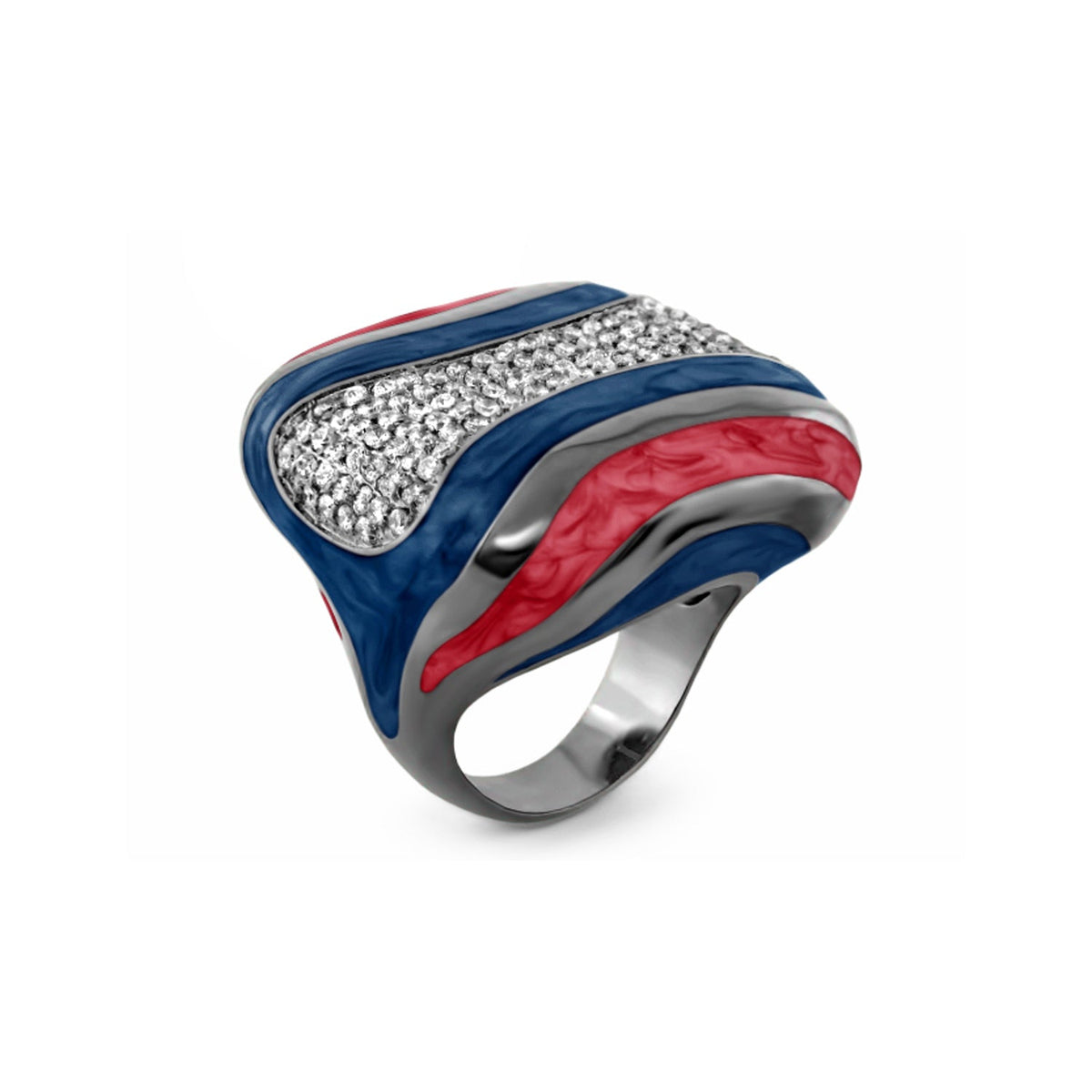 Curvy Swirls Cocktail Ring by Lauren G Adams in blue red gray enamel with pavé diamonds on Tampa Home & Garden Store