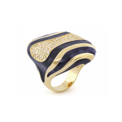 Curvy Swirls Cocktail Ring by Lauren G Adams, navy enamel with gold bands and pave diamonds on Tampa Home & Garden Store