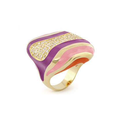 Curvy Swirls Cocktail Ring by Lauren G Adams; gold-tone band with purple pink enamel swirls on Tampa Home & Garden Store