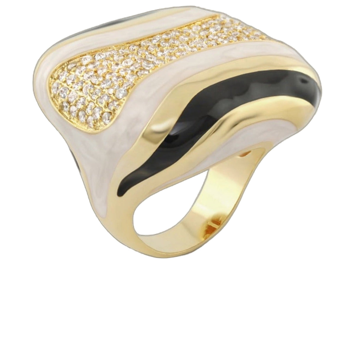 Curvy Swirls Cocktail Ring in gold-tone with white and black enamel pave diamonds Lauren G Adams on Tampa Home & Garden Store