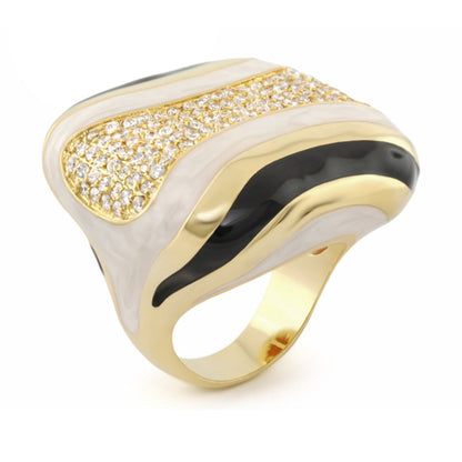 Curvy Swirls Cocktail Ring by Lauren G Adams, gold-tone with pavé diamonds and black enamel on Tampa Home & Garden Store