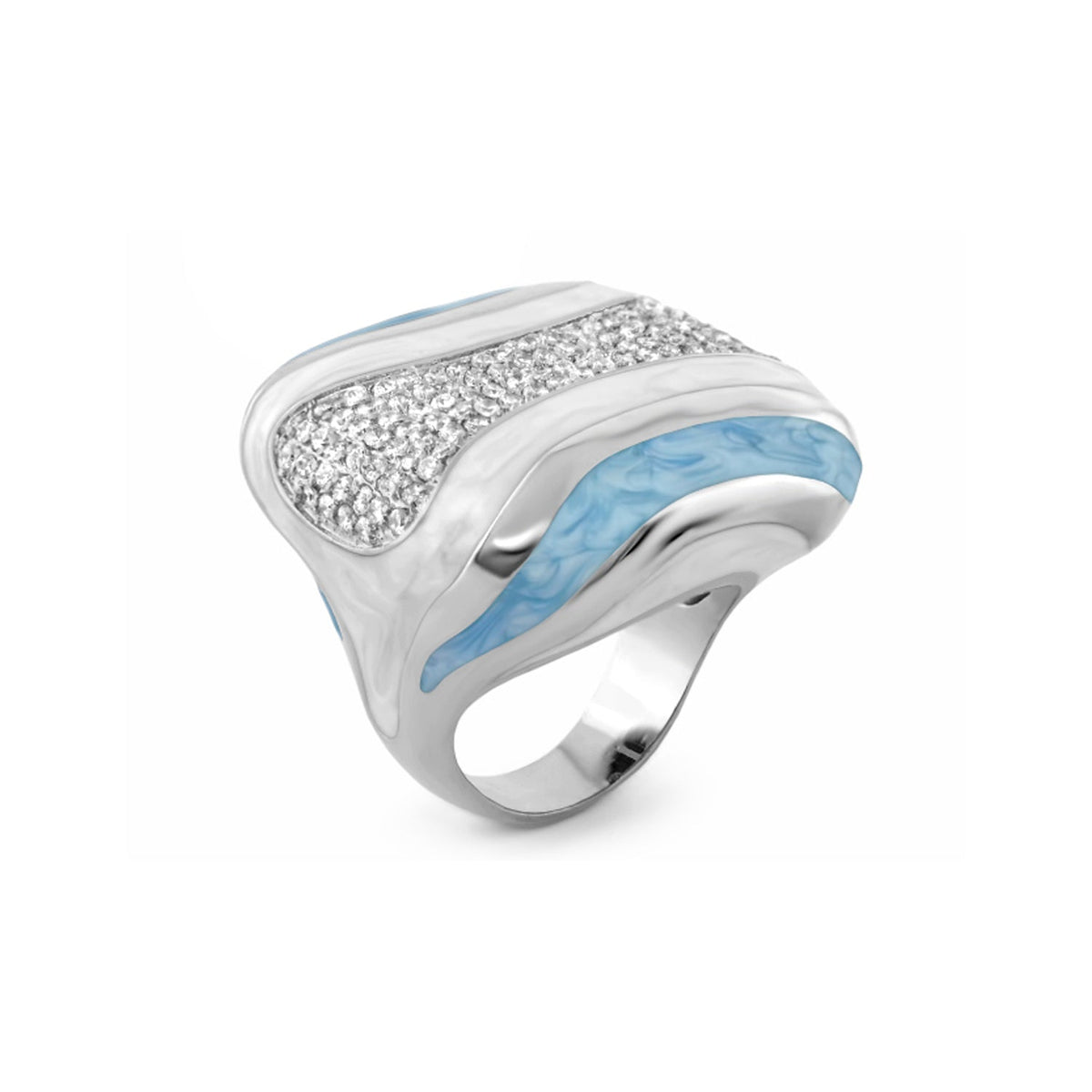 Curvy Swirls Cocktail Ring by Lauren G Adams with pave diamonds and blue enamel on Tampa Home & Garden Store