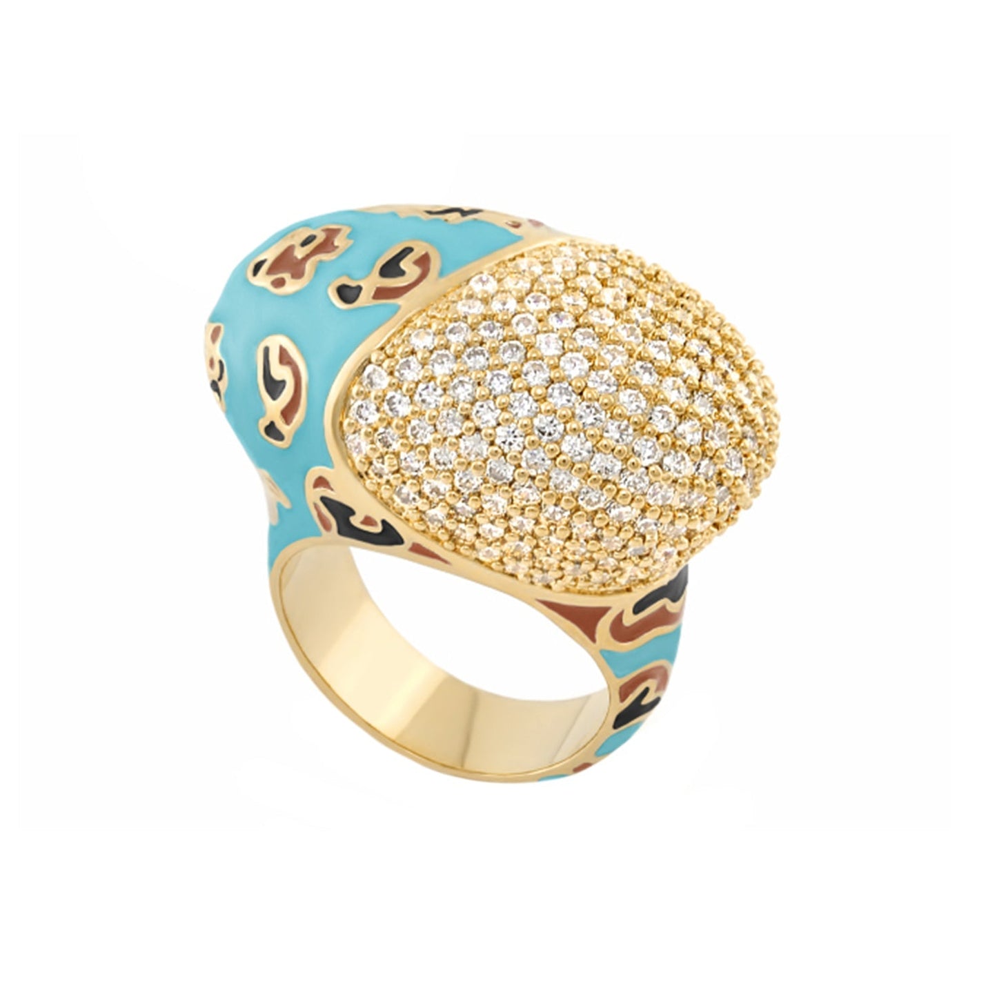 Fab Cocktail Ring by Lauren G Adams; gold band with turquoise leopard and pave diamonds on Tampa Home & Garden Store