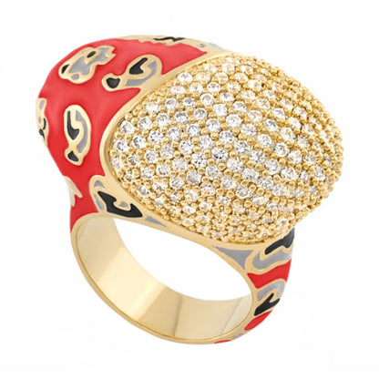 Fab Cocktail Ring gold-tone with red enamel sides and diamond pavé dome on Tampa Home & Garden Store