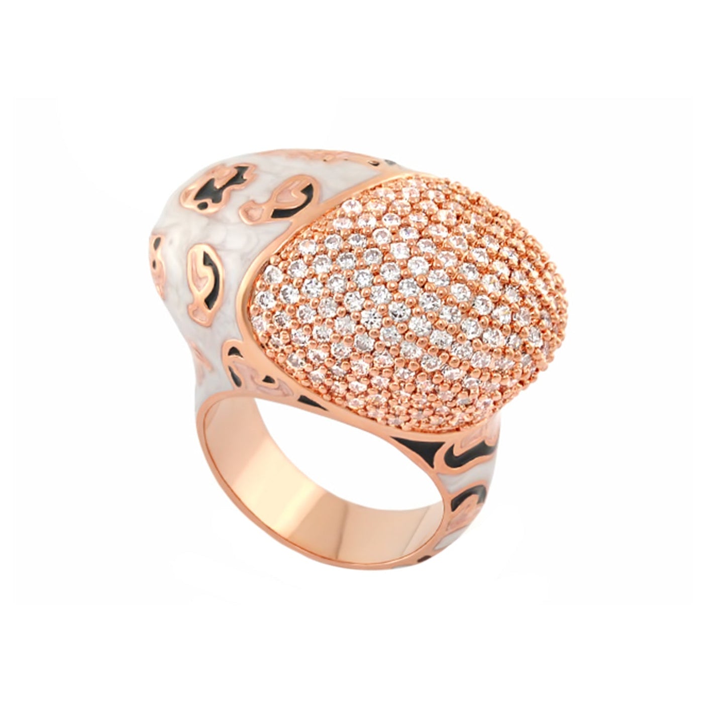 Fab Cocktail Ring by Lauren G Adams, rose-gold pave-diamond dome with marbled white enamel band on Tampa Home & Garden Store